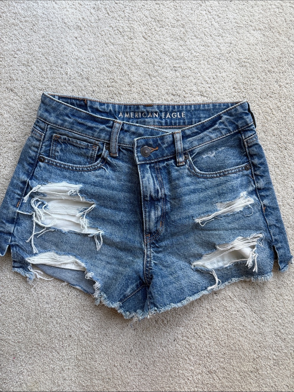 American Eagle Outfitters Ripped Dark Blue Denim Cutoff Shorts